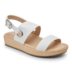 VIONIC Platform Sandal Louise Raffia White & Tan 9